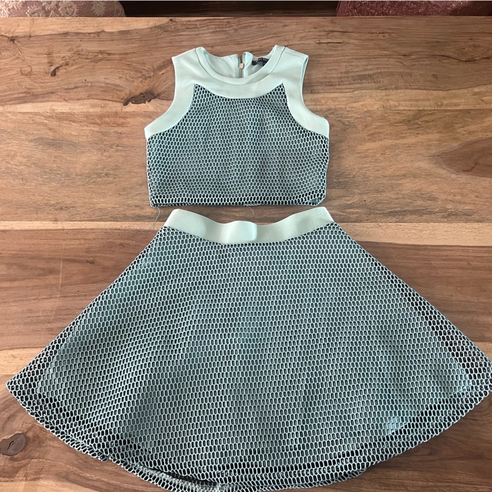 MissBehave size 10 Aqua and Black Mesh Tank and Skirt set